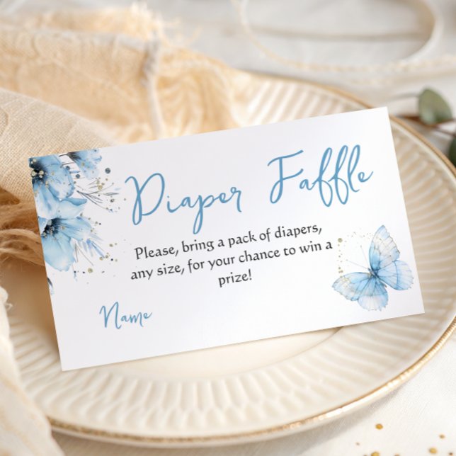 Boho Butterfly Floral Blue Boy Baby Shower Diaper Enclosure Card (Creator Uploaded)