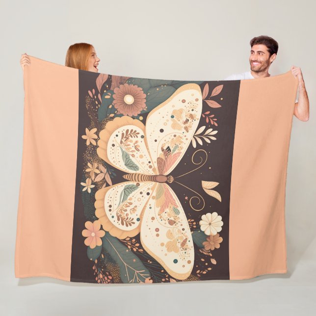Boho Butterfly Floral Fleece Blanket (In Situ)