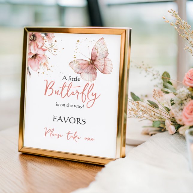 Boho Butterfly Floral Pink Girl Baby Shower Favor Poster (Creator Uploaded)