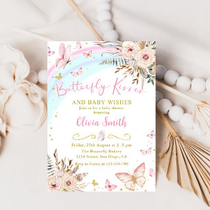 Boho Butterfly kisses baby shower Invitation