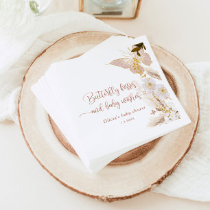 Boho butterfly kisses gold foil baby shower napkin