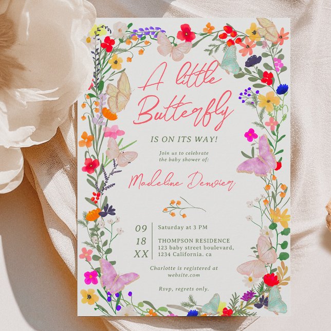 Boho butterfly meadow wildflower baby shower invitation (Boho butterfly meadow wildflower baby shower invitation)