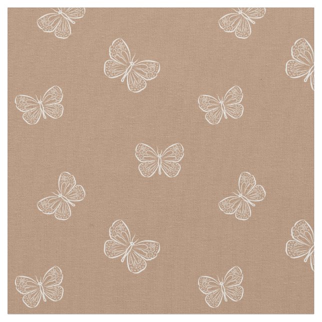 Boho Butterfly Modern Girly Spring Animal Brown Fabric (Close Up)