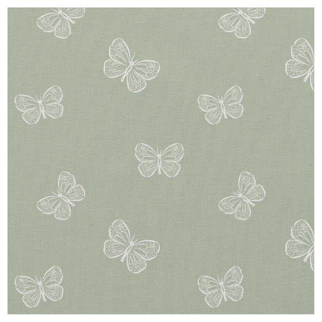Boho Butterfly Modern Girly Spring Animal Sage Fabric (Close Up)