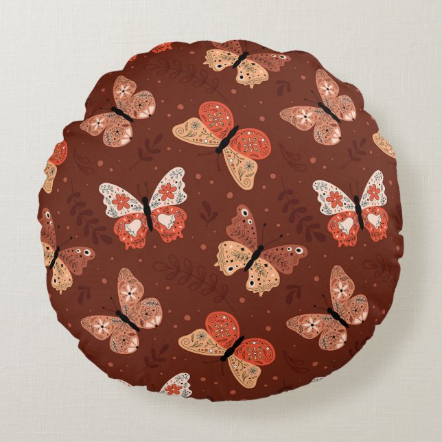 Boho Butterfly Pattern - Autumn Home Decor Round Cushion (Front)