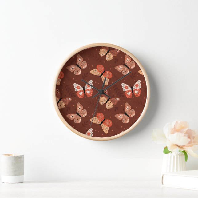 Boho Butterfly Pattern - Autumn Wall Clock (Home)