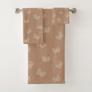 Boho Butterfly Pattern Neutral Modern Tan Brown Bath Towel Set