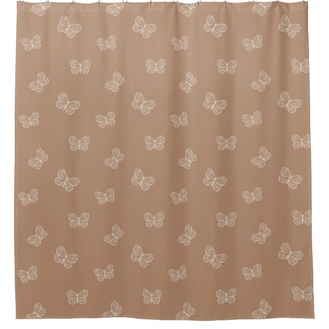 Boho Butterfly Pattern Neutral Modern Tan Brown Shower Curtain (Front)