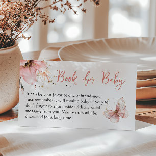 Boho Butterfly Pink Floral Book For Baby Shower Enclosure Card