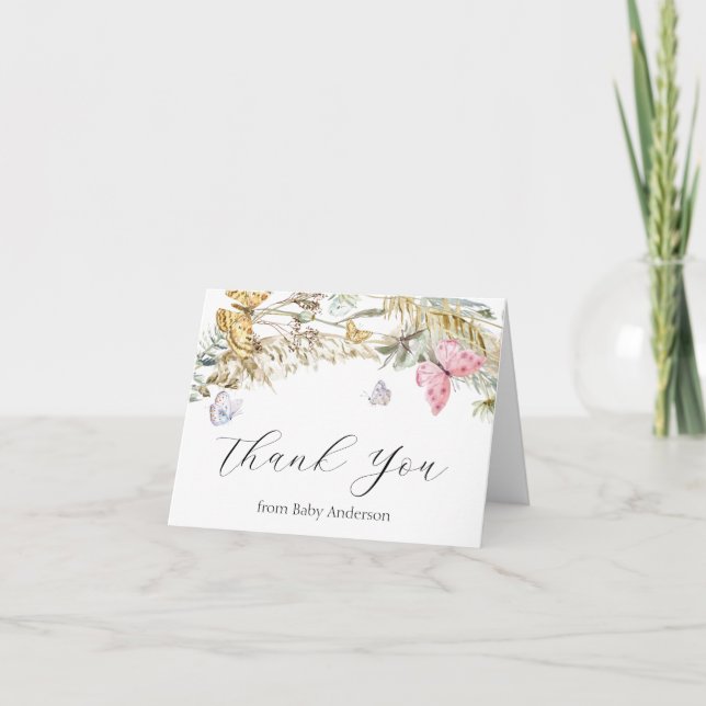 Boho Butterfly Shower Thank You Note Card (Front)