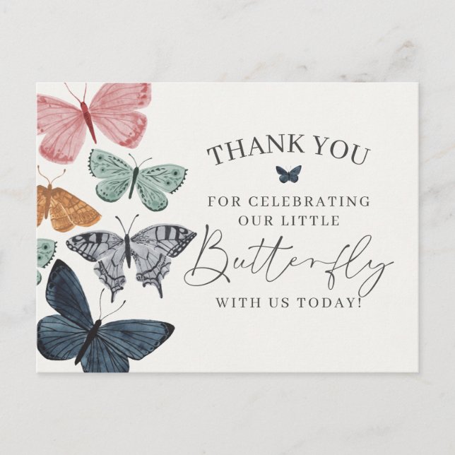 Boho Butterfly Thank You Card Birthday or Baby (Front)