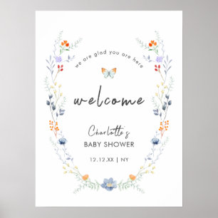 Boho Butterfly Wildflower Baby Shower Welcome Poster