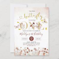 Boho Butterfly Wildflower First Birthday Invite