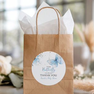 Boho Butterfly Wildflower Floral Blue Baby Shower Classic Round Sticker