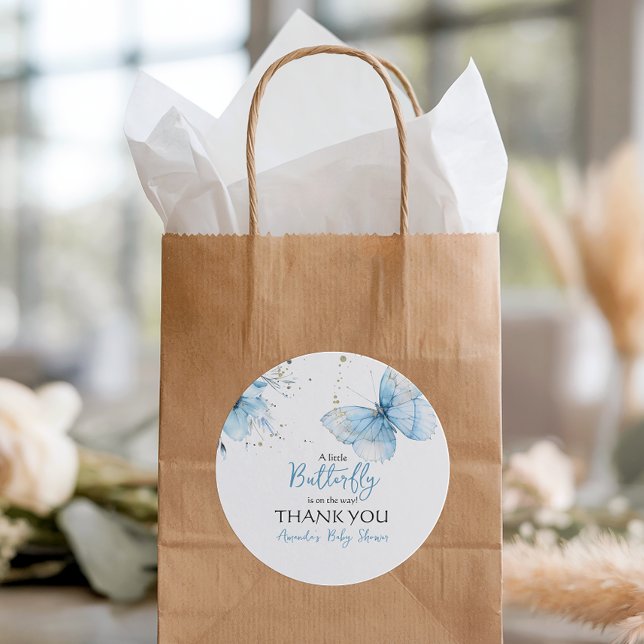 Boho Butterfly Wildflower Floral Blue Baby Shower Classic Round Sticker (Creator Uploaded)