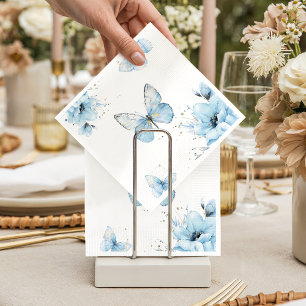 Boho Butterfly Wildflower Floral Blue Baby Shower Napkin