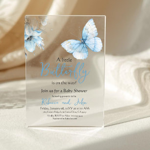 Boho Butterfly Wildflower Floral Boy Baby Shower Acrylic Invitations
