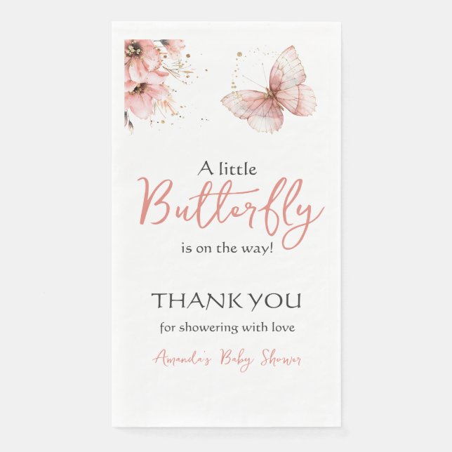 Boho Butterfly Wildflower Floral Girl Baby Shower Napkin (Front)