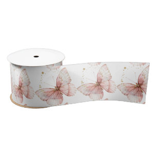 Boho Butterfly Wildflower Floral Girl Baby Shower Satin Ribbon