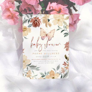 Boho Butterfly Wildflower Garden Girl Baby Shower Invitation