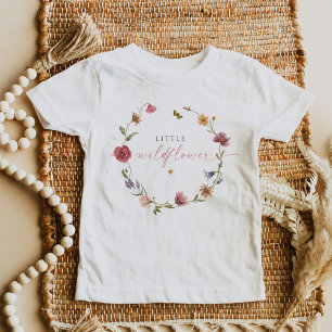 Boho Butterfly Wildflower Girl First Birthday Baby T-Shirt