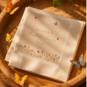 Boho Butterfly Wildflowers Bridal Shower Napkin