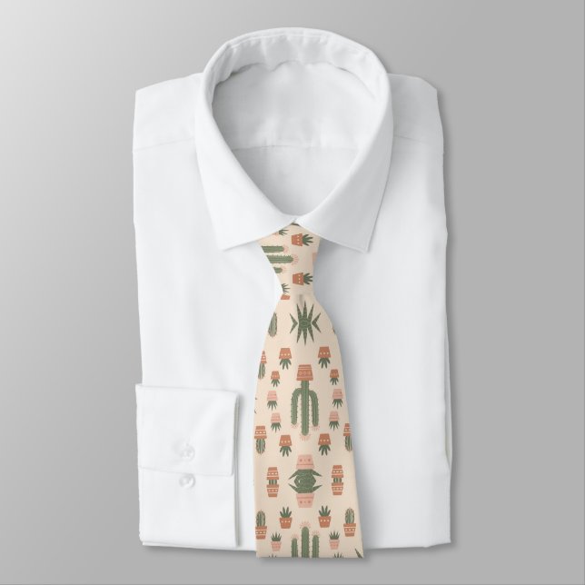Boho Cacti Pattern Tie (Tied)