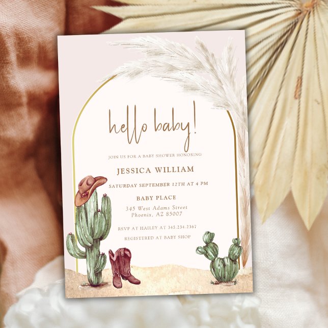 Boho Cactus Arch Desert Cowboy Hello Baby Shower  Invitation (Boho Cactus Arch Desert Cowboy Hello Baby Shower Invitation)