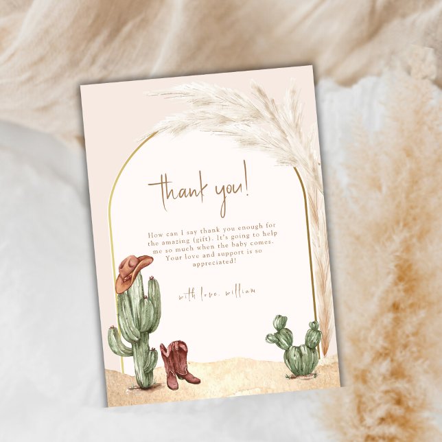 Boho Cactus Arch Desert Cowboy Hello Baby Shower  Thank You Card (Boho Cactus Arch Desert Cowboy Hello Baby Shower Thank You Card)