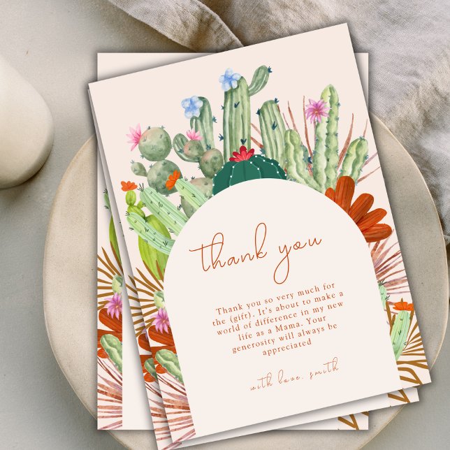 Boho Cactus Arch Desert Pampas Baby Shower Thank You Card (Boho Cactus Arch Desert Pampas Baby Shower Thank You Card)