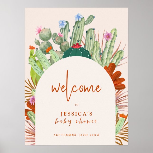 Boho Cactus Arch Desert Pampas Baby Shower Welcome Poster (Front)