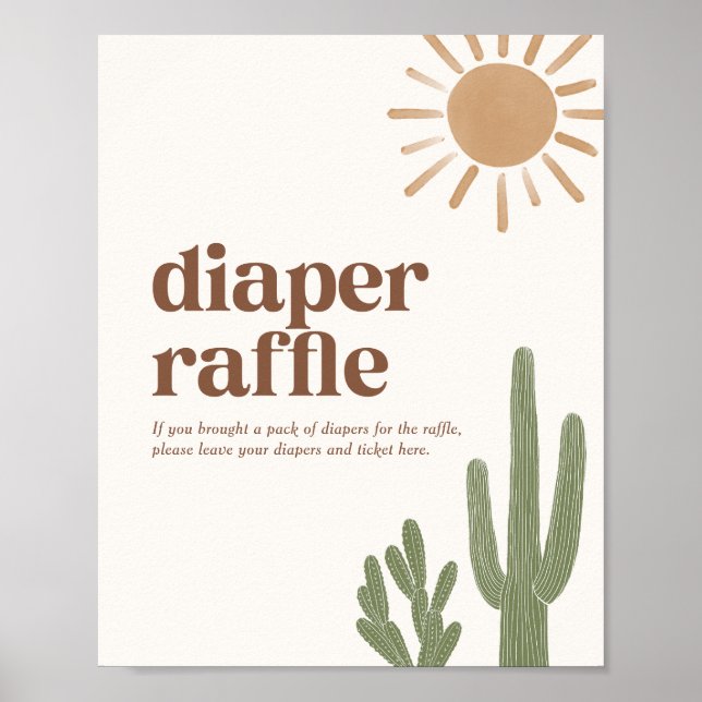 Boho Cactus Baby Shower Diaper Raffle Sign (Front)