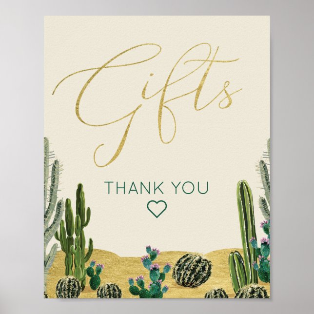 Boho Cactus Baby Shower Gifts Sign (Front)