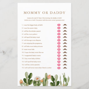 Boho Cactus Baby Shower Mummy or Daddy Game 