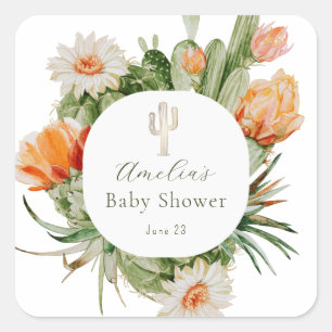 Boho Cactus Baby Shower Square Sticker