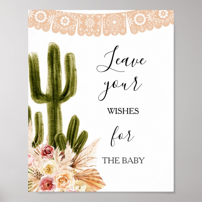 Boho Cactus Baby Shower Wishes for Baby Sign   (Front)
