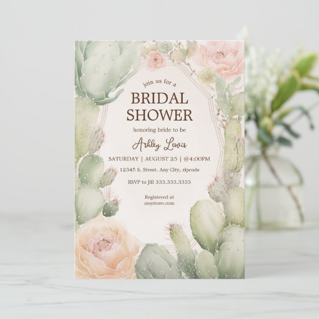 Boho Cactus Bridal Shower Invitation (Standing Front)