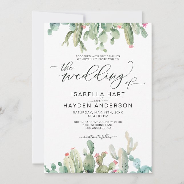 Boho Cactus Cacti Desert Succulents Wedding Invitation (Front)