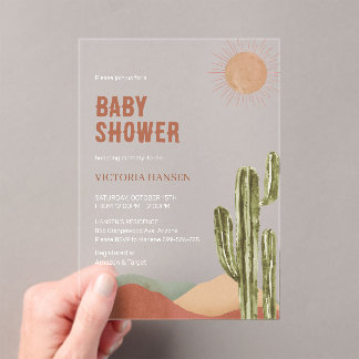 Boho Cactus Desert Baby Shower Western Arizona Acrylic Invitations