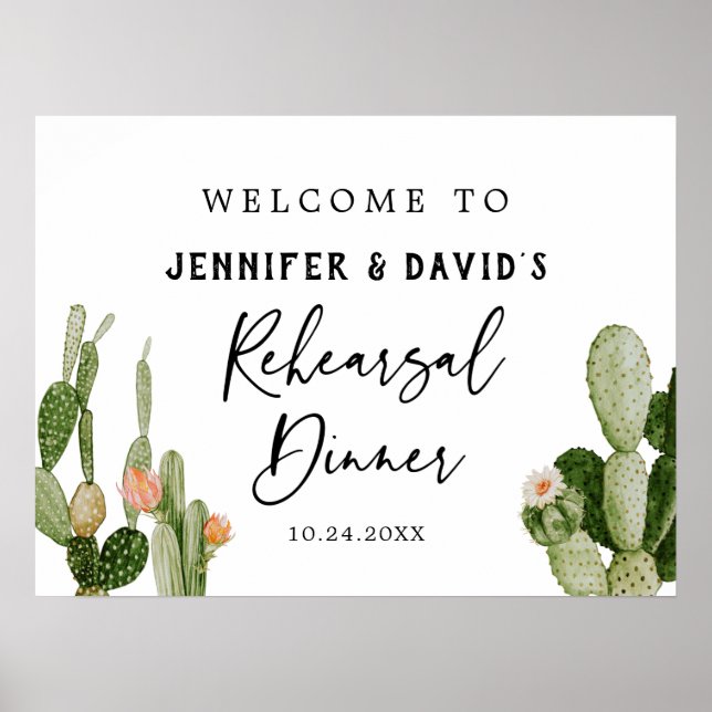 Boho Cactus Desert Rehearsal Dinner Welcome Poster (Front)