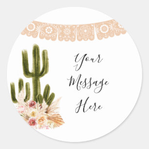 Boho Cactus Floral Your Message Here Sticker