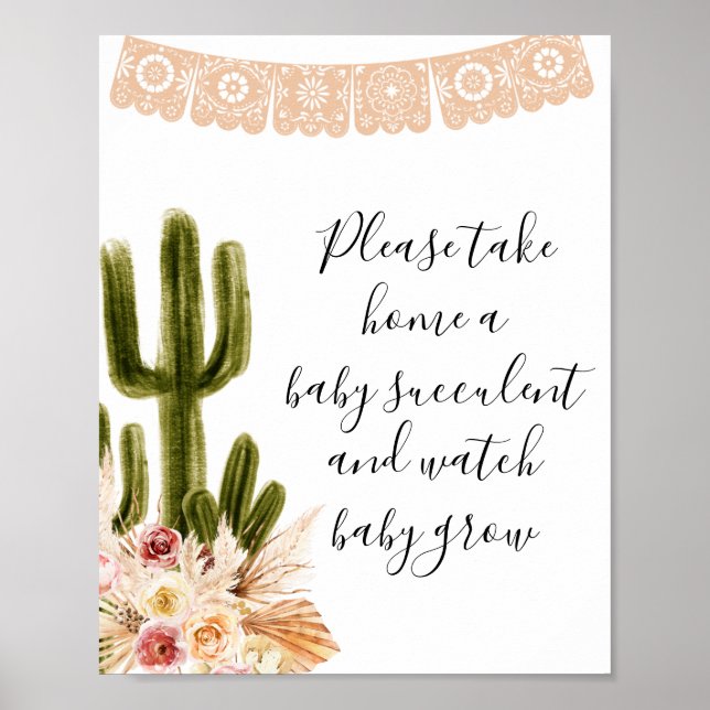 Boho Cactus Gold Please Take A Baby Succulent Poster (Front)
