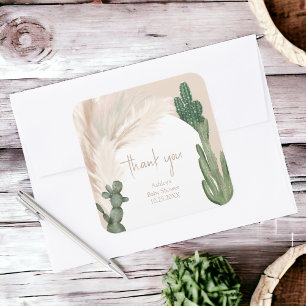 Boho cactus pampas arch desert baby shower square sticker