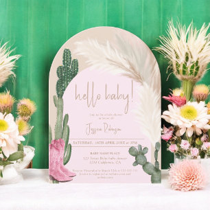 Boho cactus pampas arch hello baby shower invitation