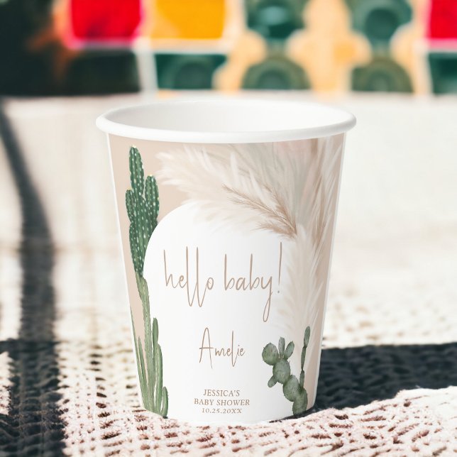 Boho cactus pampas arch hello baby shower paper cups (Boho cactus pampas arch hello baby shower paper cups)