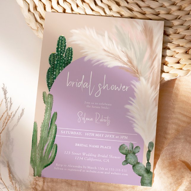 Boho cactus pampas arch purple Bridal shower Invitation (Boho cactus pampas arch purple Bridal shower Invitation)