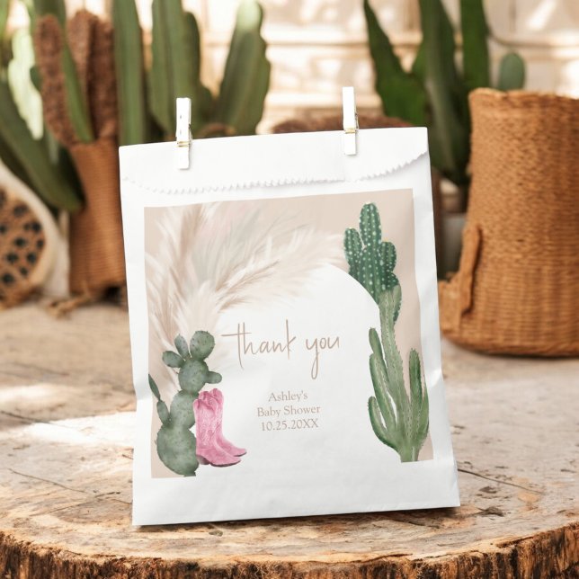 Boho cactus pampas boots desert baby shower  favour bags (Boho cactus pampas boots desert baby shower favor bag)
