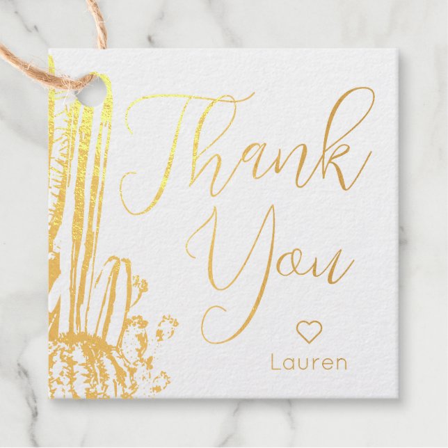 Boho Cactus Personalised Gold Foil Thank You Tag (Front)