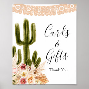 Boho Cactus Pink Flowers Pampas Grass Cards & Gift Poster