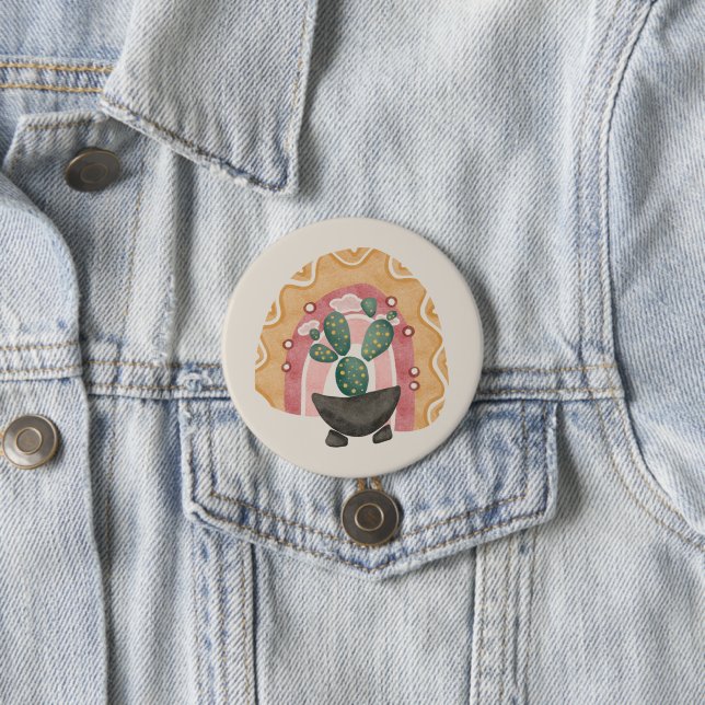 Boho Cactus Rainbow: Vibrant Desert Vibes 7.5 Cm Round Badge (In Situ)